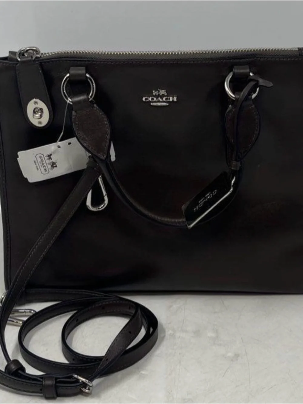 Coach Dark Brown Leather Satchel with Shoulder and Crossbody Strap